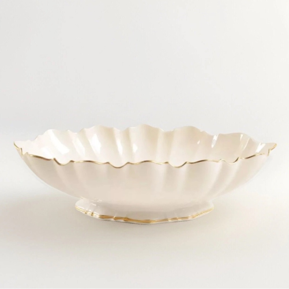 Lenox Symphony Oval Scalloped Footed Centerpiece Bowl 14k Gold Trim